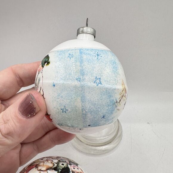 X2 Vintage Kitschy Shiny Brite Wrapped Plastic Christmas Ornaments Sled & Angels - Picture 7 of 11